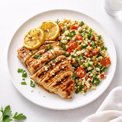 Image of Grilled Lemon Chicken and Moroccan Couscous Salad