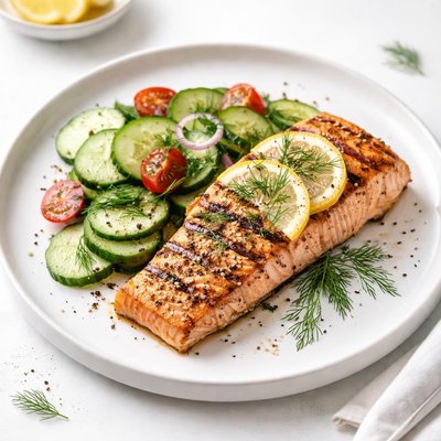 Image of Grilled Lemon Dill Salmon with Cucumber Salad