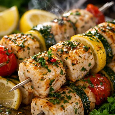 Image of Whole30 Grilled Lemon Herb Fish Skewers