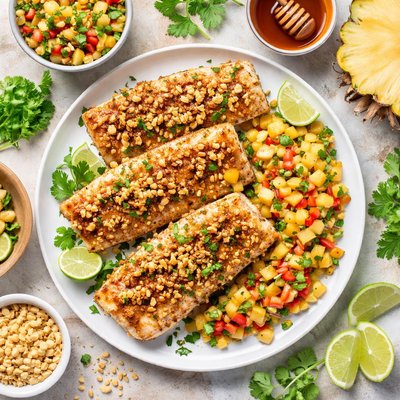 Image of Grilled Mahi Mahi W Honey Macadamia Crust and Pineapple Ginger