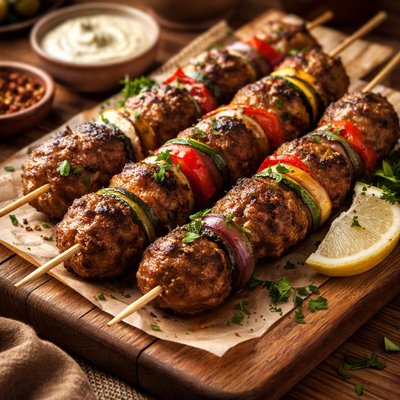 Image of Whole30 Grilled Meatball Skewers