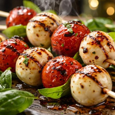 Image of Grilled Mozzarella and Tomato Skewers