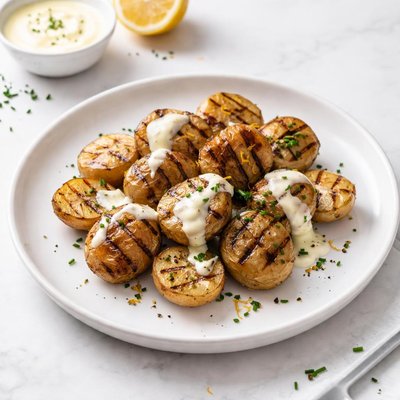 Image of Grilled New Potatoes with Lemon Garlic Aioli and Chives Recipe