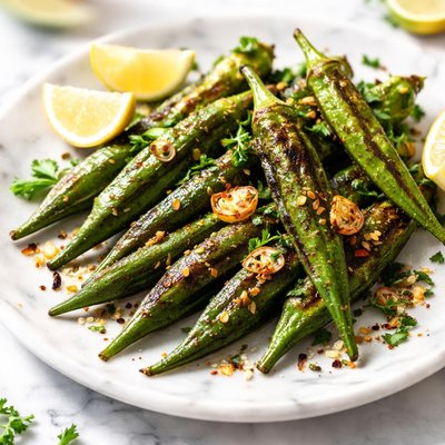 Image of Whole30 Grilled Okra with Lemon and Garlic