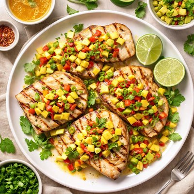 Image of Grilled Opah with Mango and Avocado Salsa Citrus Vinaigrette an