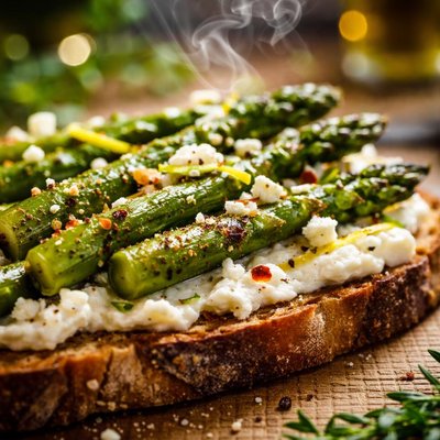 Image of Grilled Open Faced Asparagus Sandwich