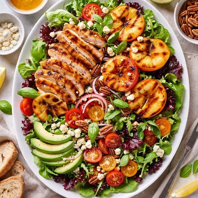 Image of Grilled Peaches and Chicken with Mesclun Salad Platter