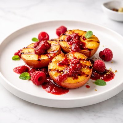 Image of Grilled Peaches with Fresh Raspberry Sauce