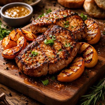 Image of Grilled Peachy Mustard Ribs or Pork Chops