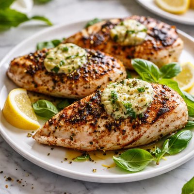 Image of Grilled Peppered Chicken with Basil Butter