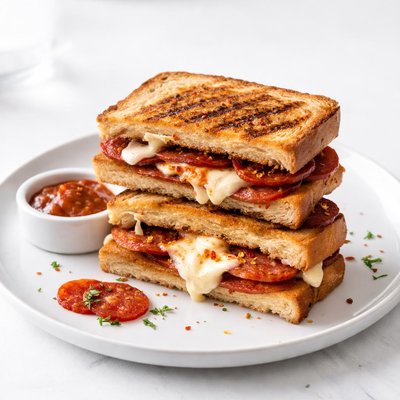 Image of Grilled Pepperoni Mozzarella Cheese Pizza Sandwich