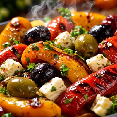 Image of Grilled Peppers with Olives and Feta Cheese