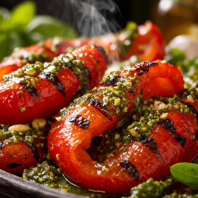 Image of Grilled Pesto Red Bell Peppers