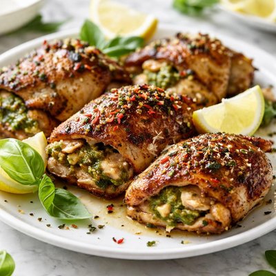 Image of Grilled Pesto Stuffed Chicken Thighs