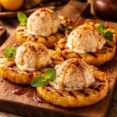 Image of Grilled Pineapple with Vanilla Cinnamon Ice Cream