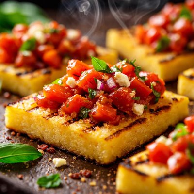 Image of Grilled Polenta Crackers with Roasted Red Pepper Salsa