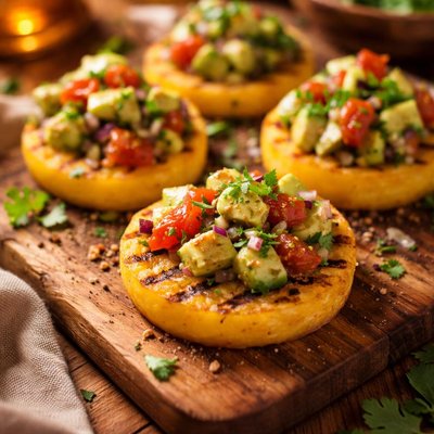Image of Grilled Polenta Rounds with Avocado Salsa