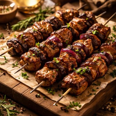 Image of Grilled Pork and Mushroom Skewers
