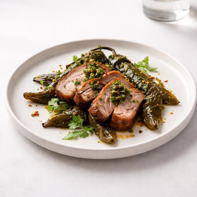 Image of Grilled Pork and Poblano Peppers