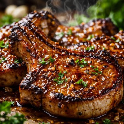 Image of Grilled Pork Chops Sweet and Garlicky