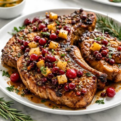 Image of Grilled Pork Chops W Apple Cranberry Glaze