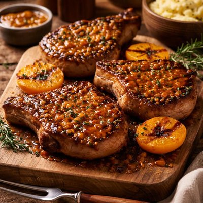Image of Grilled Pork Chops with Apricot Mustard Glaze
