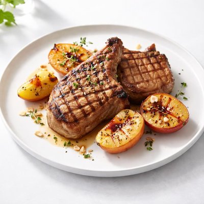 Image of Grilled Pork Chops with Peaches