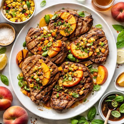 Image of Grilled Pork Chops with Peaches Ww