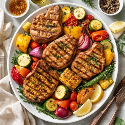 Image of Grilled Pork Chops with Vegetables
