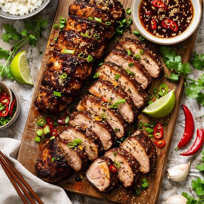 Image of Grilled Pork Tenderloin Marinated in Spicy Soy Sauce