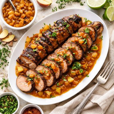 Image of Grilled Pork Tenderloin with Ginger Peach Sauce