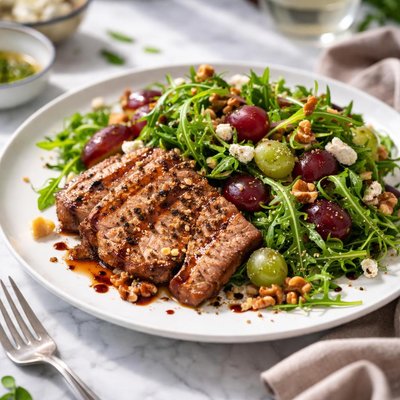 Image of Grilled Pork with Arugula Grape Salad