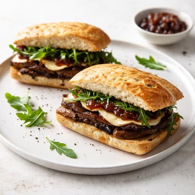 Image of Grilled Portabella Sammies Sandwiches with Onion Marmalade