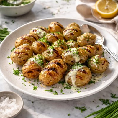 Image of Grilled Potatoes with Chive Sauce