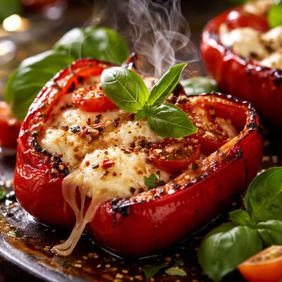 Image of Grilled Red Bell Peppers Stuffed with Mozzarella