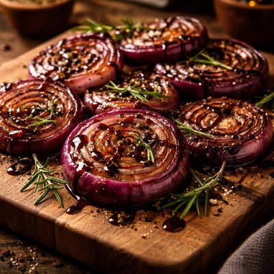 Image of Grilled Red Onions with Balsamic Vinegar and Rosemary
