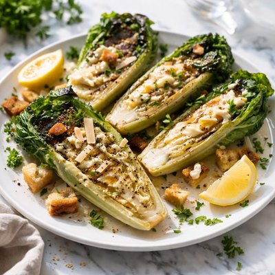 Image of Grilled Romaine Hearts with Caesar Vinaigrette