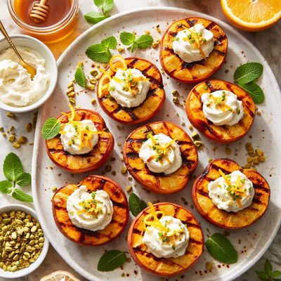 Image of Grilled Rum Peaches with Mascarpone Cheese Orange Blossom