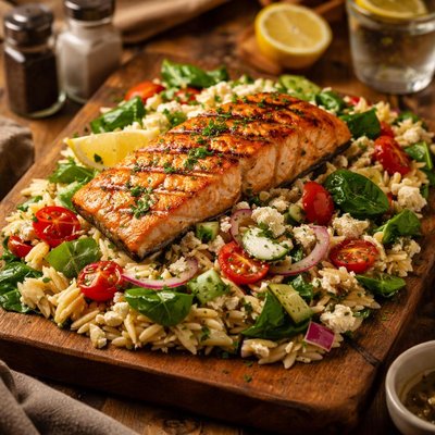 Image of Grilled Salmon Orzo Salad