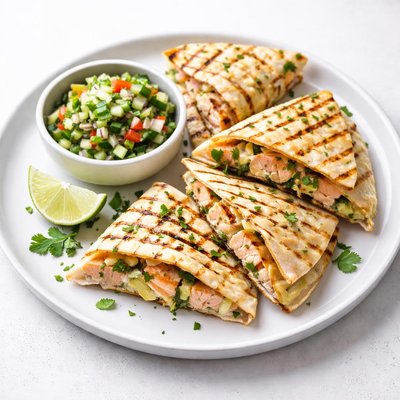 Image of Grilled Salmon Quesadillas with Cucumber Salsa