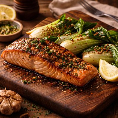 Image of Grilled Salmon with Baby Bok Chop