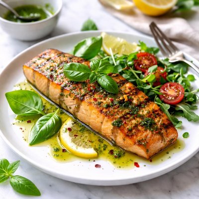 Image of Grilled Salmon with Basil Oil
