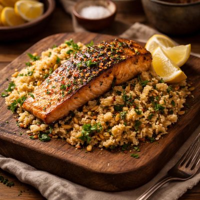 Image of Grilled Salmon with Brown Butter Couscous