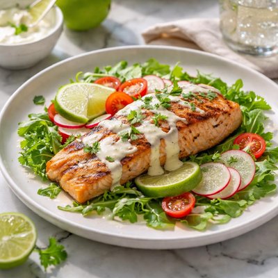 Image of Grilled Salmon with Creamy Lime Dressing