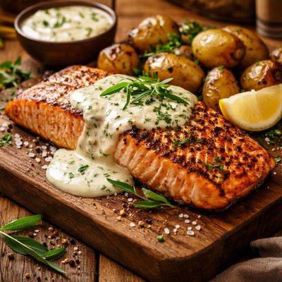 Image of Grilled Salmon with Creamy Tarragon Sauce