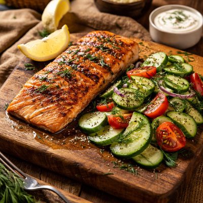 Image of Grilled Salmon with Cucumber Salad Australia