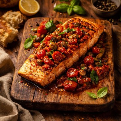 Image of Grilled Salmon with Sicilian Tomato Sauce