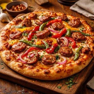 Image of Grilled Sausage and Peppers Pizza