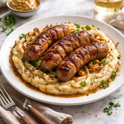Image of Grilled Sausages with Mustard Mashed Potatoes