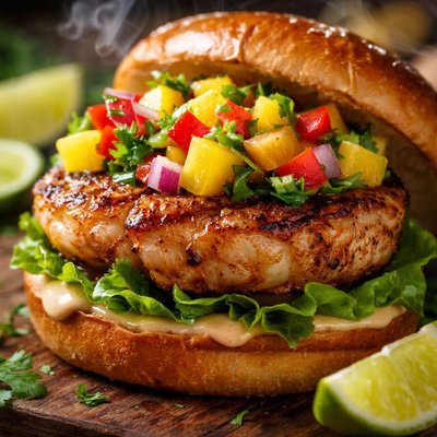 Image of Grilled Shrimp Burgers with Mango Salsa